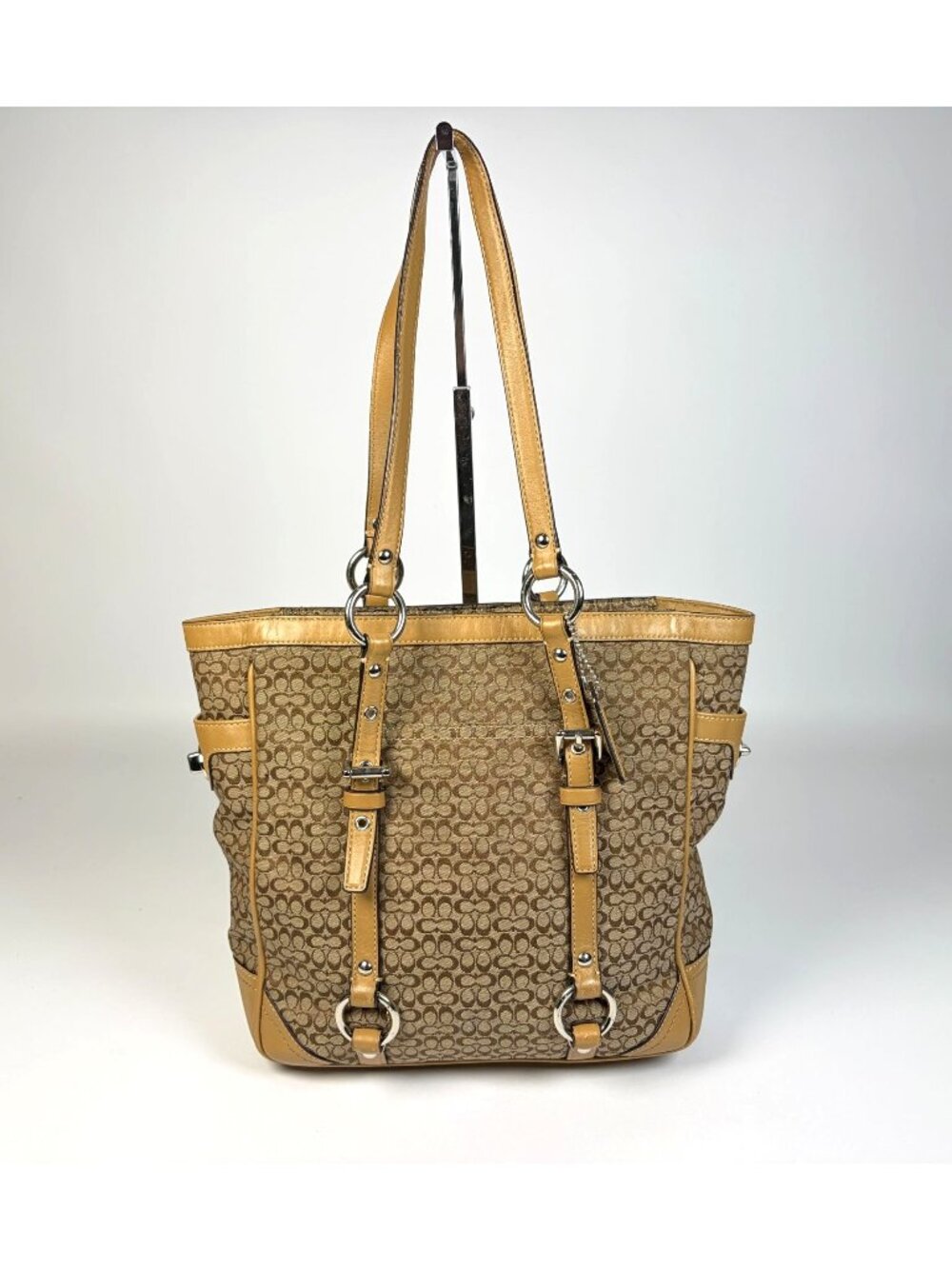 Coach Signature Gallery Monogram Tote Handbag Canvas Leather Khaki Brown F11526